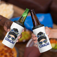 Curacao Soccer Messy Bun Girl 4 in 1 Can Cooler Tumbler Proud Curacaoan Heritage Gift