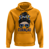 Curacao Soccer Messy Bun Girl Hoodie Proud Curacaoan Heritage Gift