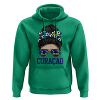 Curacao Soccer Messy Bun Girl Hoodie Proud Curacaoan Heritage Gift