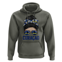 Curacao Soccer Messy Bun Girl Hoodie Proud Curacaoan Heritage Gift
