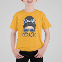 Curacao Soccer Messy Bun Girl T Shirt For Kid Proud Curacaoan Heritage Gift