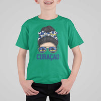 Curacao Soccer Messy Bun Girl T Shirt For Kid Proud Curacaoan Heritage Gift