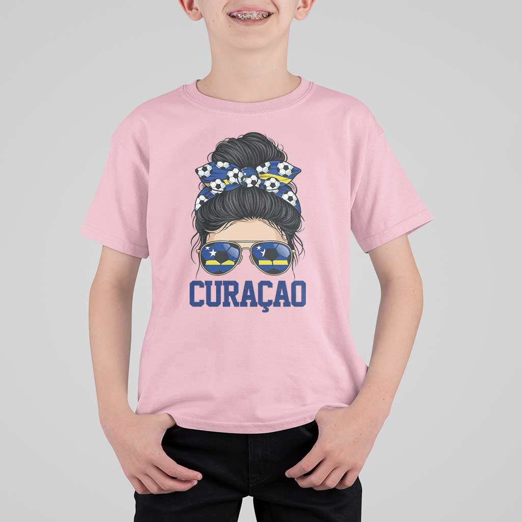 Curacao Soccer Messy Bun Girl T Shirt For Kid Proud Curacaoan Heritage Gift