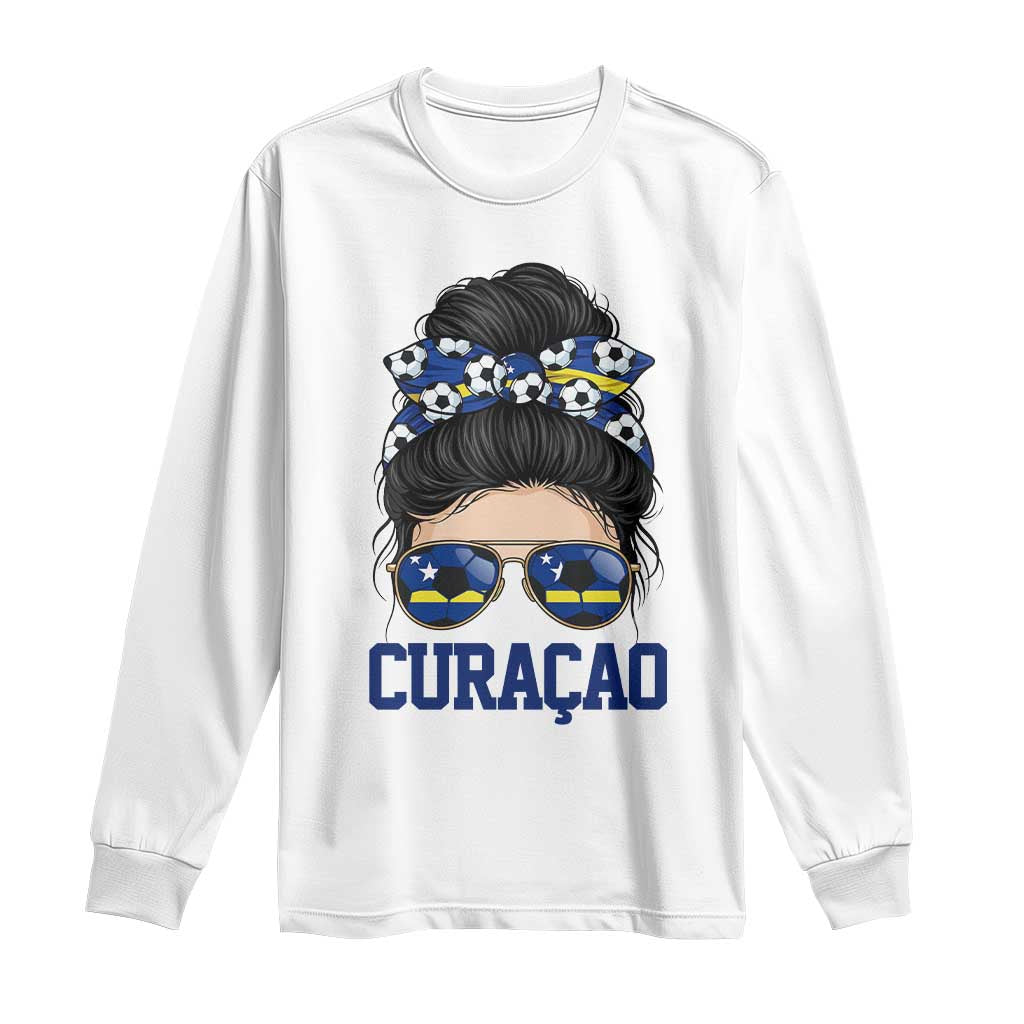 Curacao Soccer Messy Bun Girl Long Sleeve Shirt Proud Curacaoan Heritage Gift