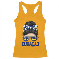 Curacao Soccer Messy Bun Girl Racerback Tank Top Proud Curacaoan Heritage Gift