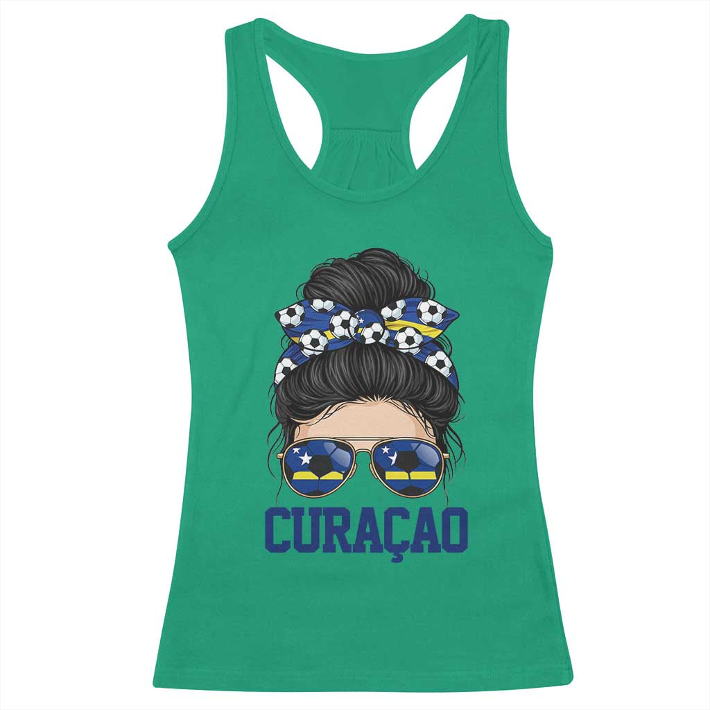 Curacao Soccer Messy Bun Girl Racerback Tank Top Proud Curacaoan Heritage Gift
