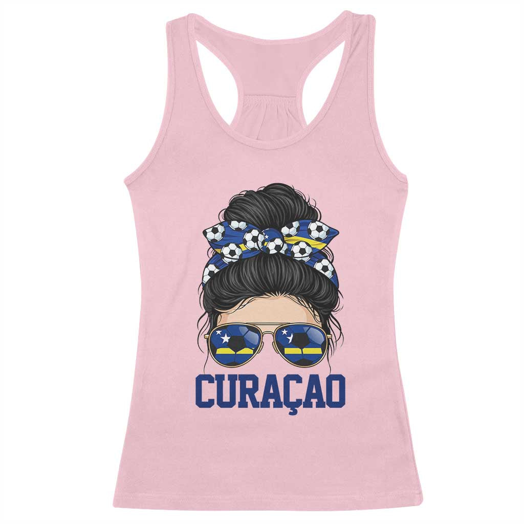 Curacao Soccer Messy Bun Girl Racerback Tank Top Proud Curacaoan Heritage Gift