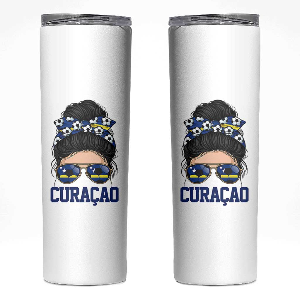 Curacao Soccer Messy Bun Girl Skinny Tumbler Proud Curacaoan Heritage Gift