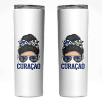 Curacao Soccer Messy Bun Girl Skinny Tumbler Proud Curacaoan Heritage Gift