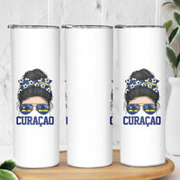 Curacao Soccer Messy Bun Girl Skinny Tumbler Proud Curacaoan Heritage Gift