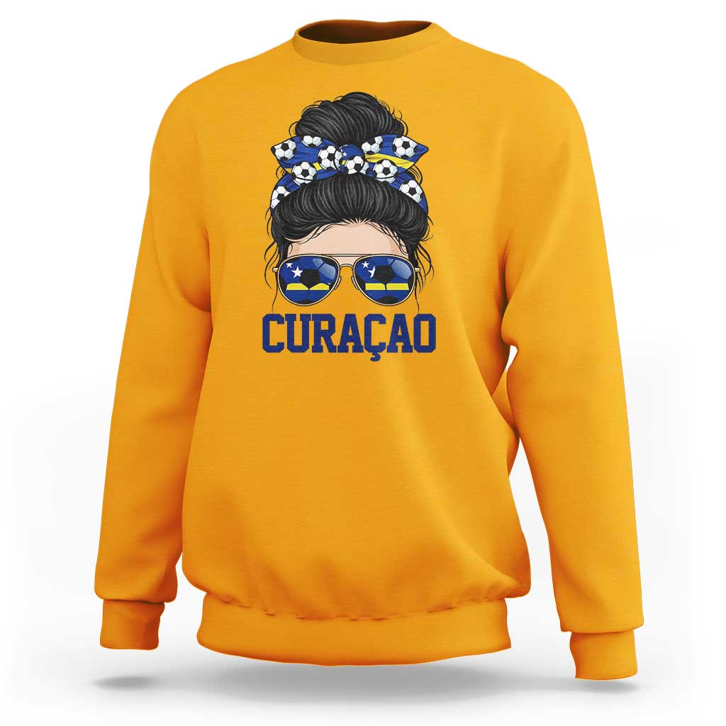 Curacao Soccer Messy Bun Girl Sweatshirt Proud Curacaoan Heritage Gift