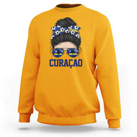 Curacao Soccer Messy Bun Girl Sweatshirt Proud Curacaoan Heritage Gift