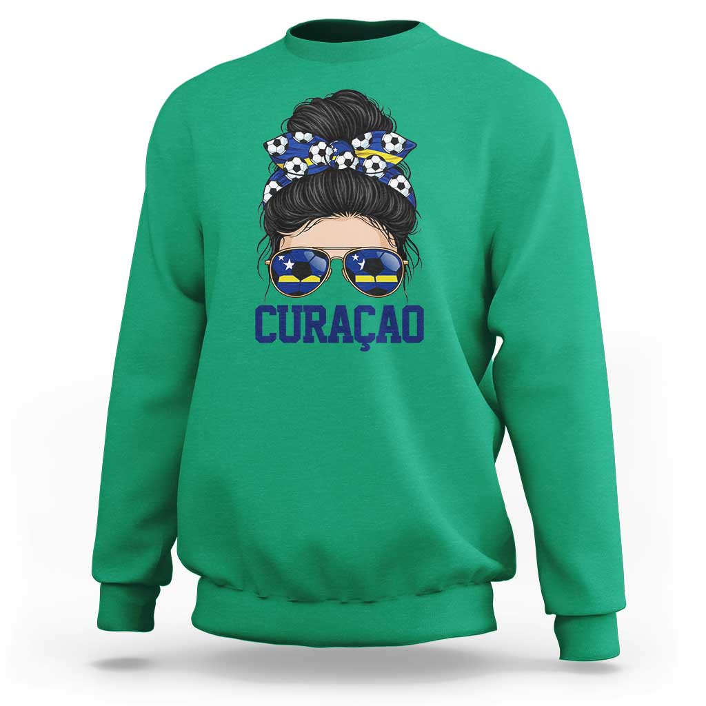 Curacao Soccer Messy Bun Girl Sweatshirt Proud Curacaoan Heritage Gift
