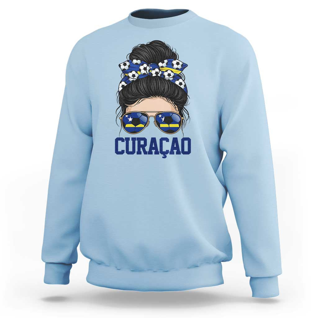 Curacao Soccer Messy Bun Girl Sweatshirt Proud Curacaoan Heritage Gift