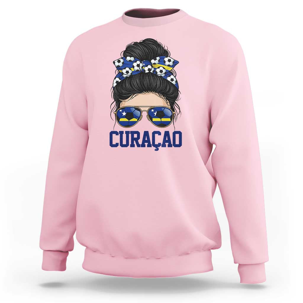 Curacao Soccer Messy Bun Girl Sweatshirt Proud Curacaoan Heritage Gift