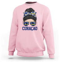 Curacao Soccer Messy Bun Girl Sweatshirt Proud Curacaoan Heritage Gift