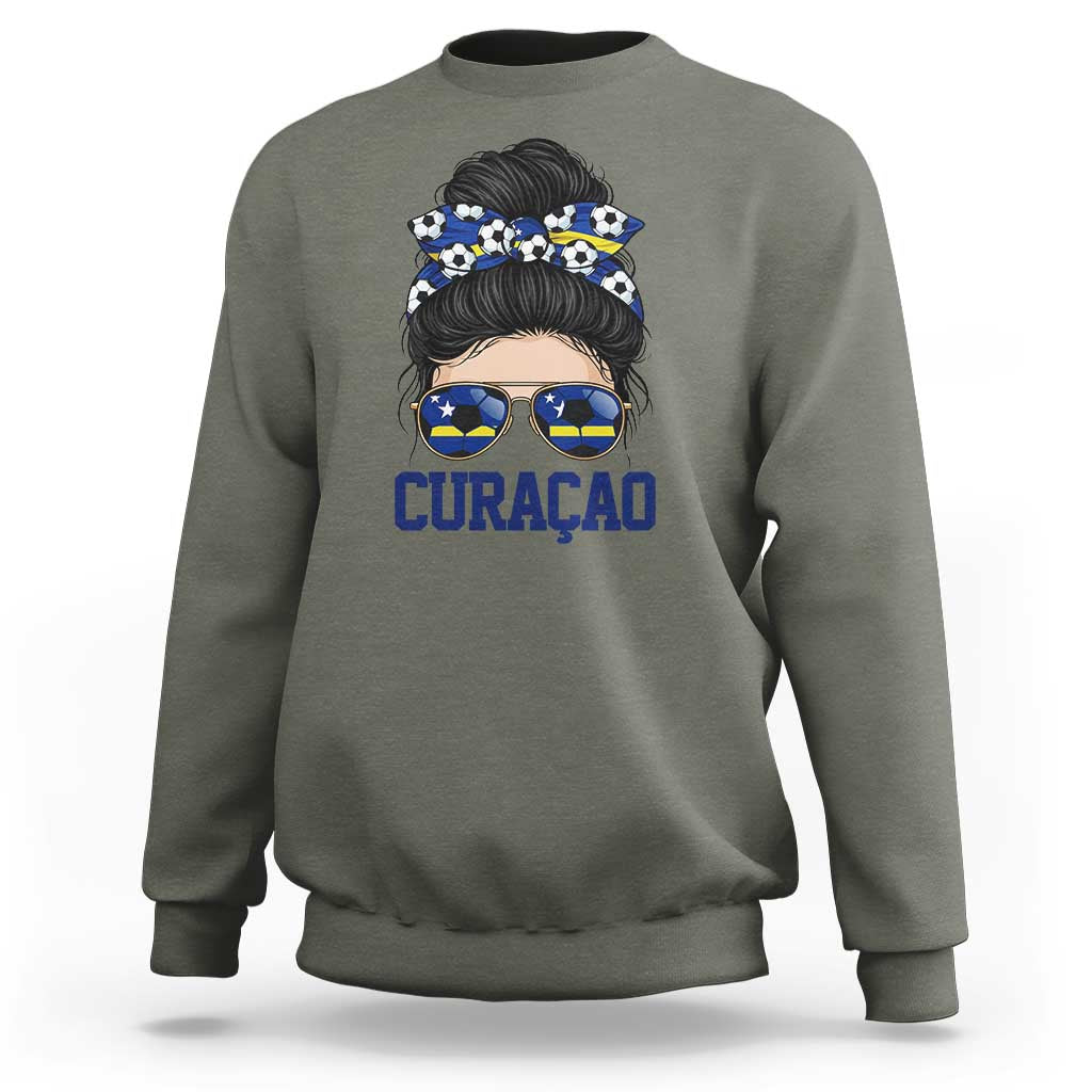 Curacao Soccer Messy Bun Girl Sweatshirt Proud Curacaoan Heritage Gift