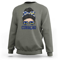 Curacao Soccer Messy Bun Girl Sweatshirt Proud Curacaoan Heritage Gift