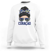 Curacao Soccer Messy Bun Girl Sweatshirt Proud Curacaoan Heritage Gift