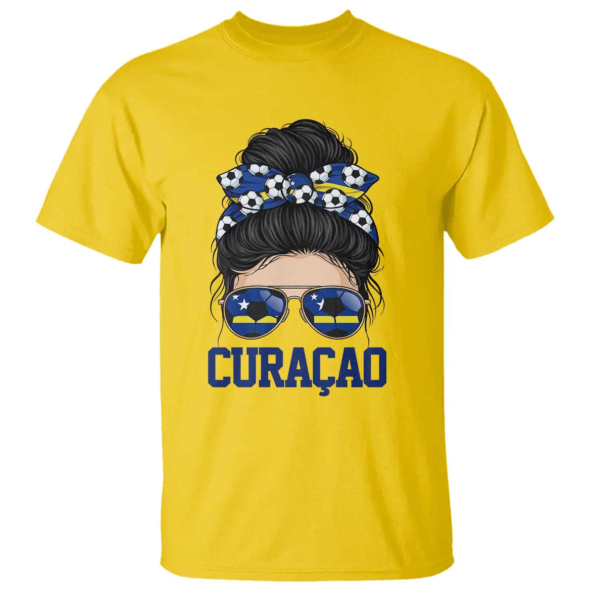 Curacao Soccer Messy Bun Girl T Shirt Proud Curacaoan Heritage Gift