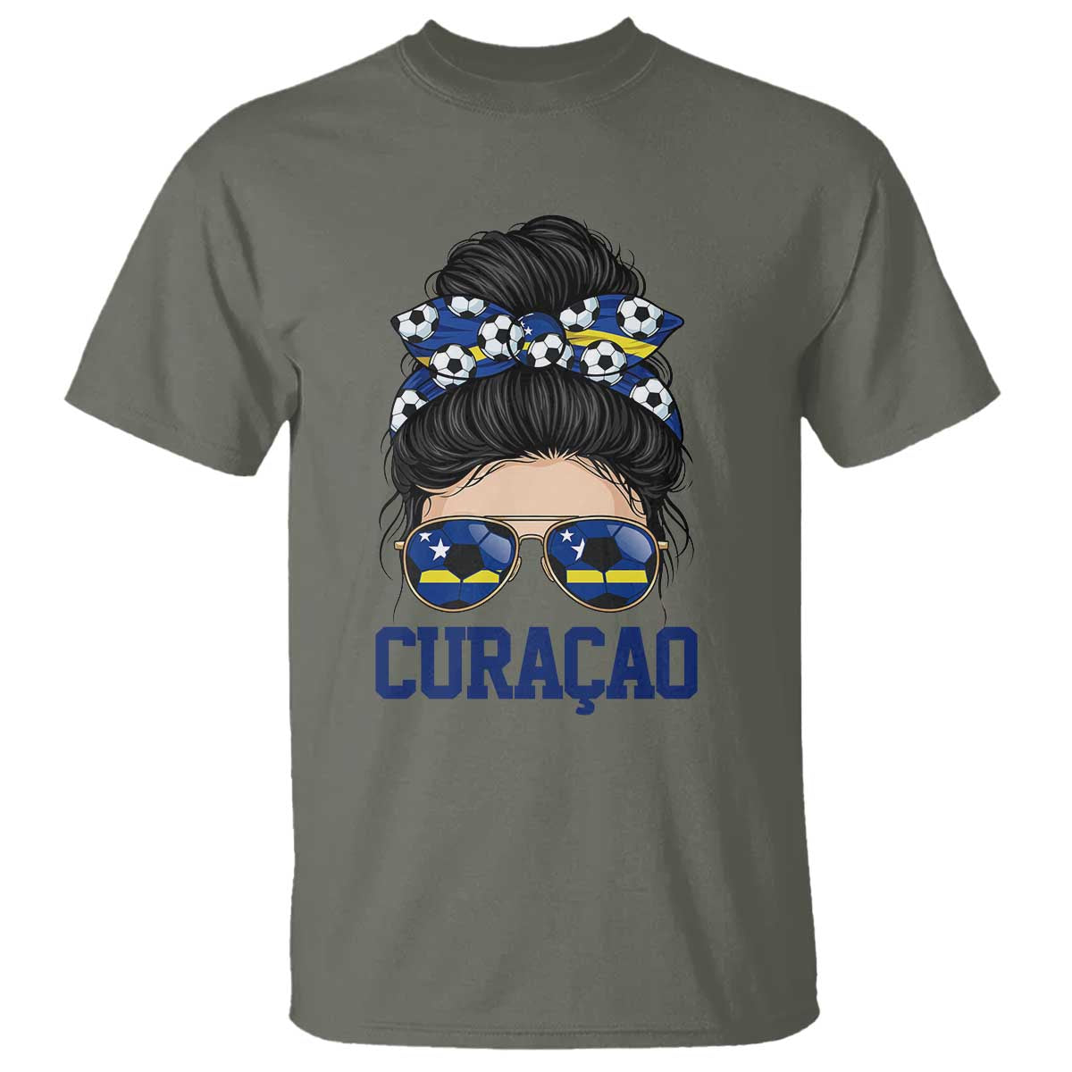 Curacao Soccer Messy Bun Girl T Shirt Proud Curacaoan Heritage Gift