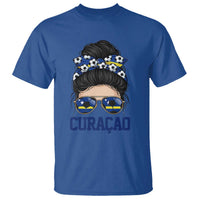 Curacao Soccer Messy Bun Girl T Shirt Proud Curacaoan Heritage Gift