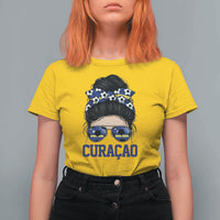 Curacao Soccer Messy Bun Girl T Shirt For Women Proud Curacaoan Heritage Gift