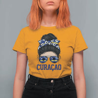 Curacao Soccer Messy Bun Girl T Shirt For Women Proud Curacaoan Heritage Gift