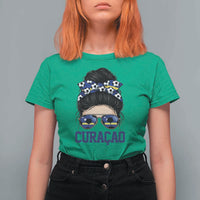 Curacao Soccer Messy Bun Girl T Shirt For Women Proud Curacaoan Heritage Gift