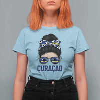Curacao Soccer Messy Bun Girl T Shirt For Women Proud Curacaoan Heritage Gift