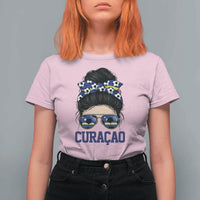 Curacao Soccer Messy Bun Girl T Shirt For Women Proud Curacaoan Heritage Gift