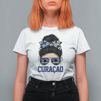 Curacao Soccer Messy Bun Girl T Shirt For Women Proud Curacaoan Heritage Gift