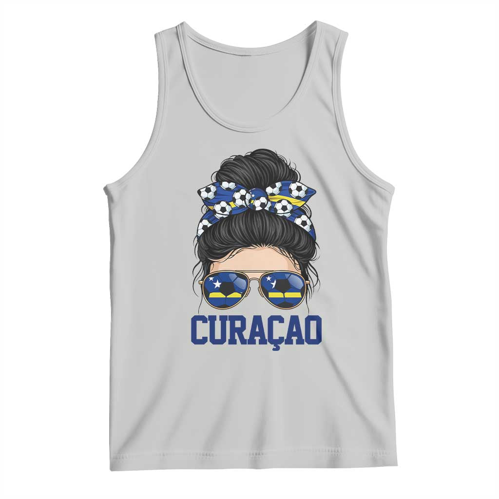 Curacao Soccer Messy Bun Girl Tank Top Proud Curacaoan Heritage Gift