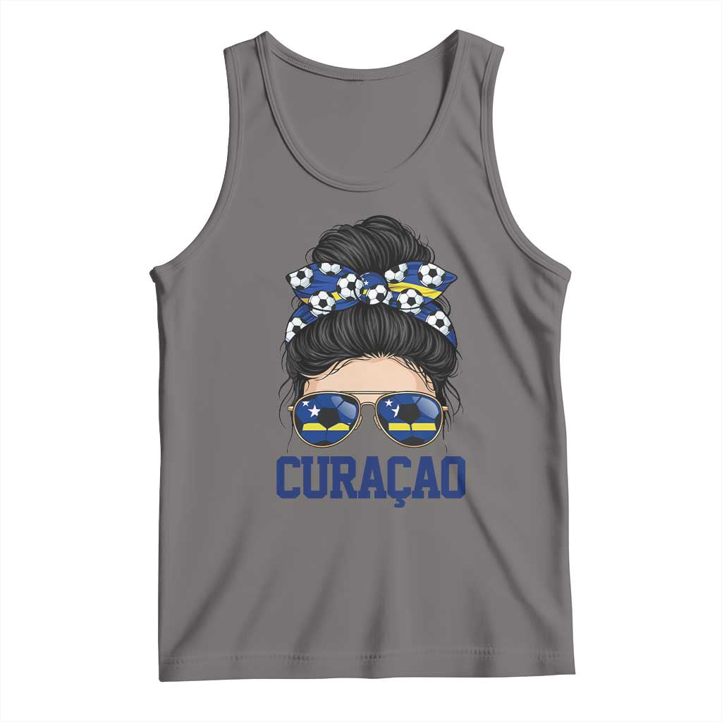 Curacao Soccer Messy Bun Girl Tank Top Proud Curacaoan Heritage Gift