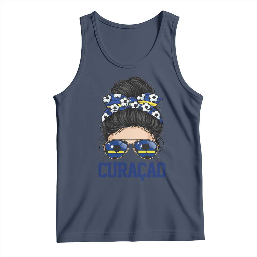 Curacao Soccer Messy Bun Girl Tank Top Proud Curacaoan Heritage Gift