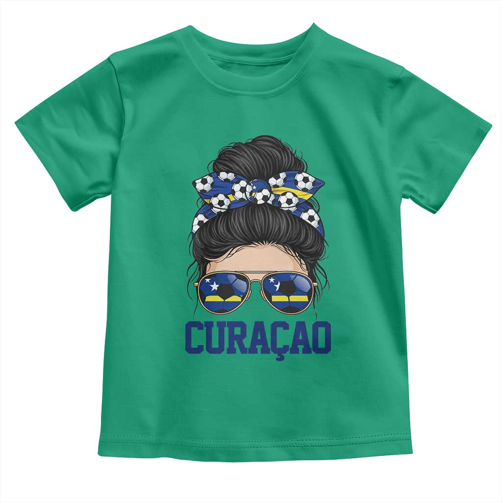 Curacao Soccer Messy Bun Girl Toddler T Shirt Proud Curacaoan Heritage Gift