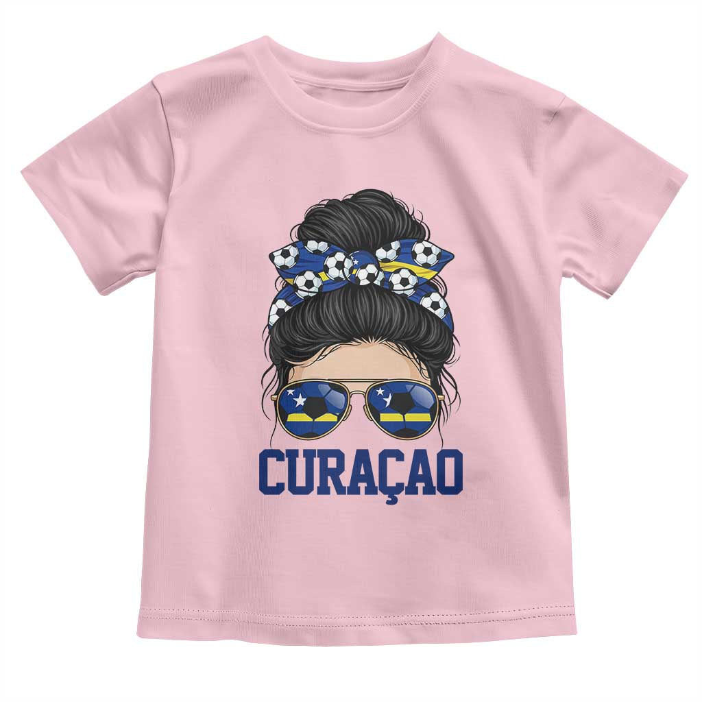 Curacao Soccer Messy Bun Girl Toddler T Shirt Proud Curacaoan Heritage Gift