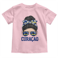 Curacao Soccer Messy Bun Girl Toddler T Shirt Proud Curacaoan Heritage Gift