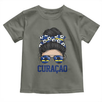 Curacao Soccer Messy Bun Girl Toddler T Shirt Proud Curacaoan Heritage Gift