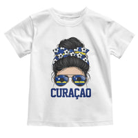 Curacao Soccer Messy Bun Girl Toddler T Shirt Proud Curacaoan Heritage Gift