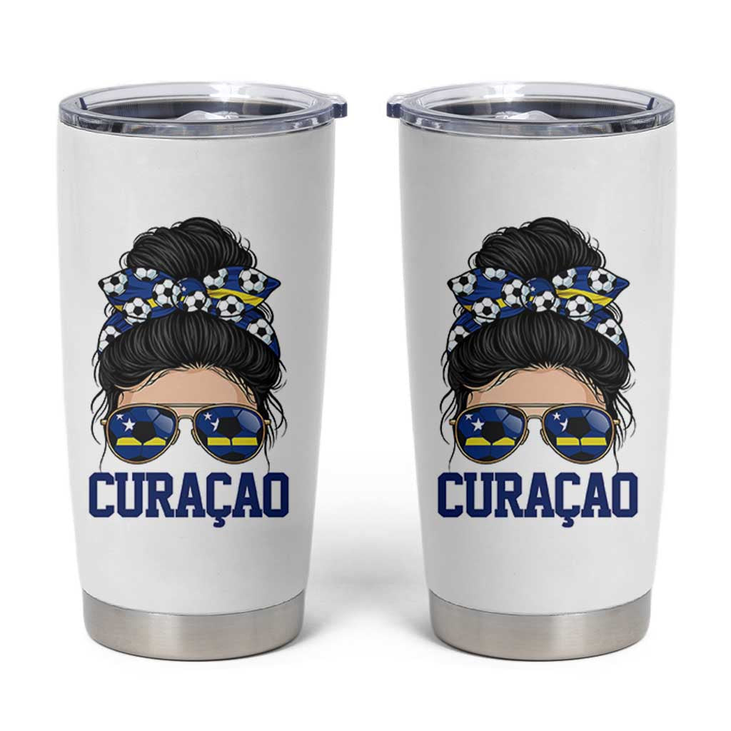 Curacao Soccer Messy Bun Girl Tumbler Cup Proud Curacaoan Heritage Gift