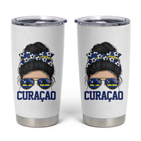 Curacao Soccer Messy Bun Girl Tumbler Cup Proud Curacaoan Heritage Gift