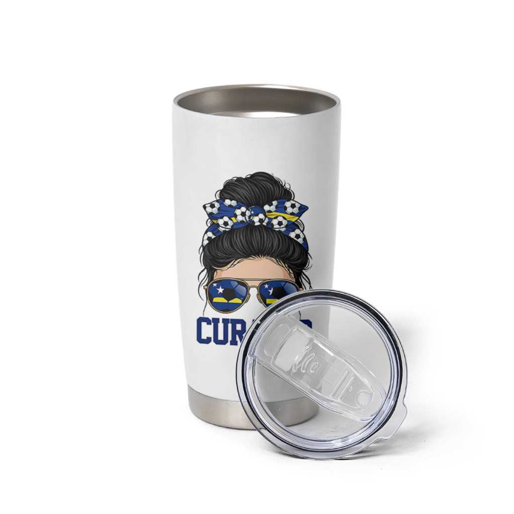 Curacao Soccer Messy Bun Girl Tumbler Cup Proud Curacaoan Heritage Gift