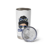 Curacao Soccer Messy Bun Girl Tumbler Cup Proud Curacaoan Heritage Gift