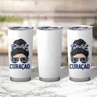 Curacao Soccer Messy Bun Girl Tumbler Cup Proud Curacaoan Heritage Gift