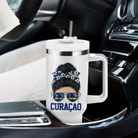Curacao Soccer Messy Bun Girl Tumbler With Handle Proud Curacaoan Heritage Gift