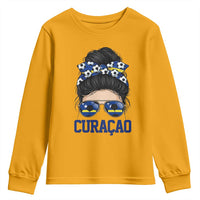 Curacao Soccer Messy Bun Girl Youth Sweatshirt Proud Curacaoan Heritage Gift