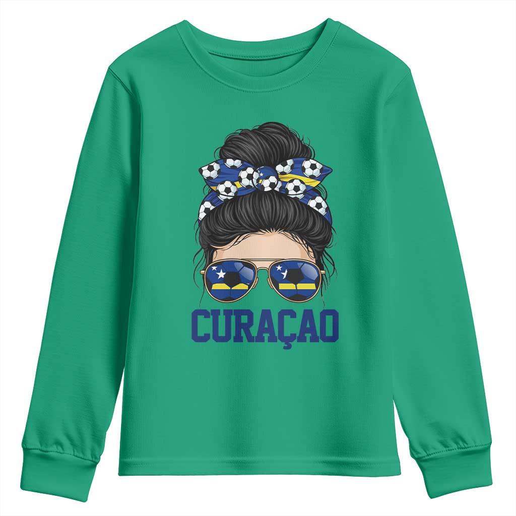 Curacao Soccer Messy Bun Girl Youth Sweatshirt Proud Curacaoan Heritage Gift