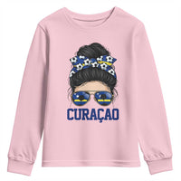Curacao Soccer Messy Bun Girl Youth Sweatshirt Proud Curacaoan Heritage Gift