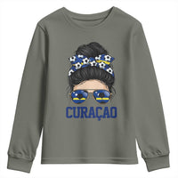 Curacao Soccer Messy Bun Girl Youth Sweatshirt Proud Curacaoan Heritage Gift